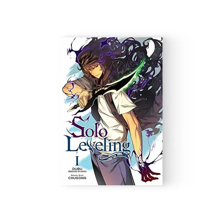 Solo Leveling Manhwa Books English volume 1 cover with protagonist holding a glowing sword