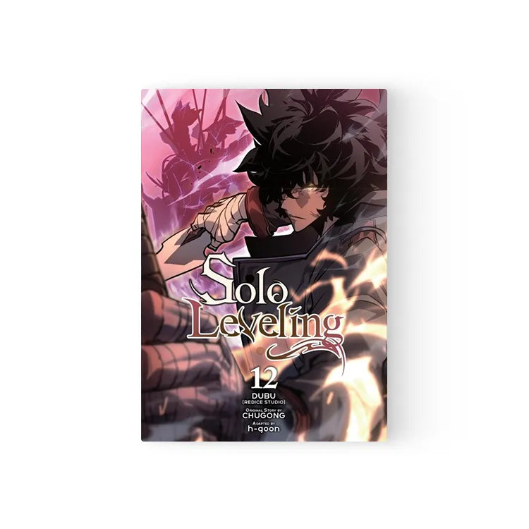 Solo Leveling Manhwa Books English volume 12 featuring dark-haired character with glowing effects on cover
