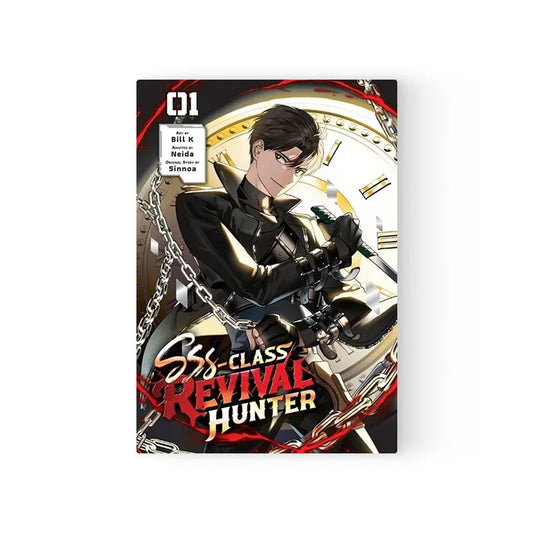 SSS-Class Revival Hunter Manhwa English cover featuring a dark-haired character with chains and clock background