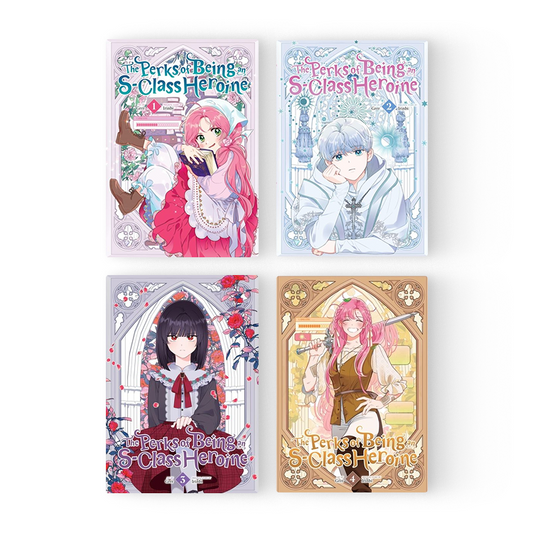 Set of four The Perks of Being an S-Class Heroine English manga volumes with colorful anime character covers