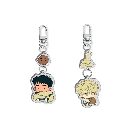 The Sacred Serpent's Seduction Acrylic Keychain featuring two chibi characters with snake charms