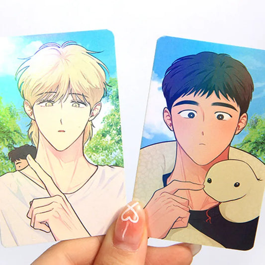 The Sacred Serpent's Seduction Card Tag featuring illustrated characters with holographic effect by Webtoon Shop