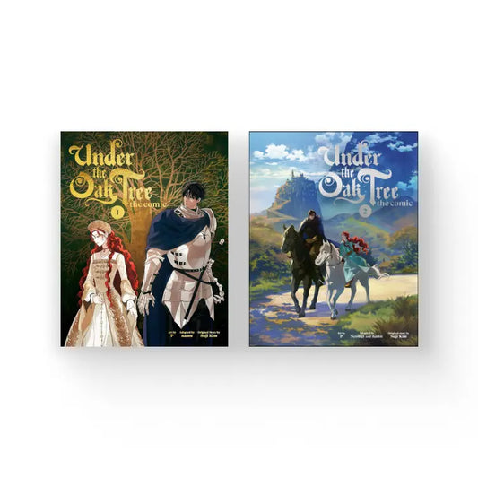 Under The Oak Tree Comic English covers showing characters in medieval attire and fantasy landscape