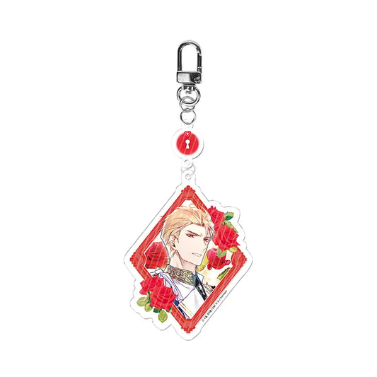 Toonique Villains Are Destined To Die Acrylic Keyrings featuring a blonde character with red roses and silver clip