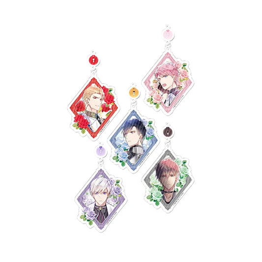 Set of five Villains Are Destined To Die Acrylic Keyrings featuring colorful character portraits by Toonique
