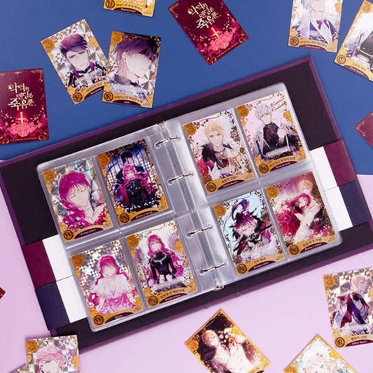 Open Villains Are Destined To Die Card Binder displaying collectible character cards with colorful illustrations