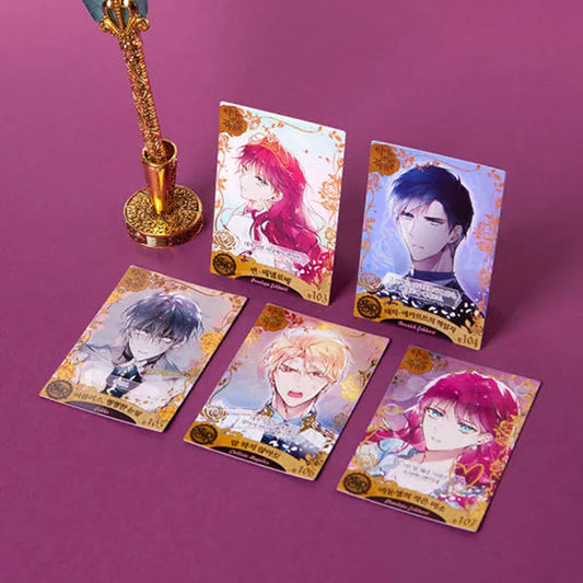 Villains Are Destined To Die Collectible Cards Vol. 3 featuring five anime character cards with decorative gold accents