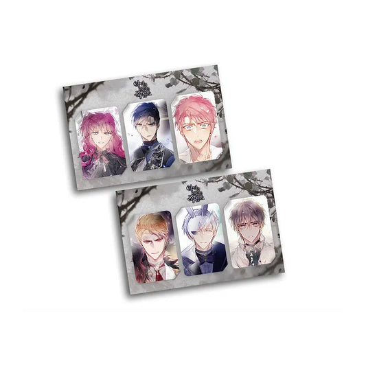 Villains Are Destined To Die Lenticular Photocard Set featuring multiple character images on purple background