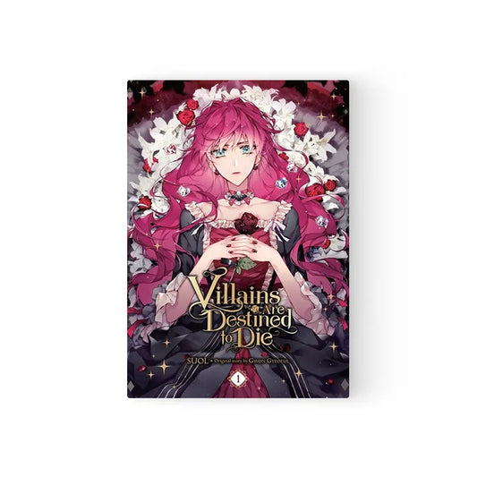 Villains Are Destined To Die Manhwa English cover featuring a pink-haired woman surrounded by flowers