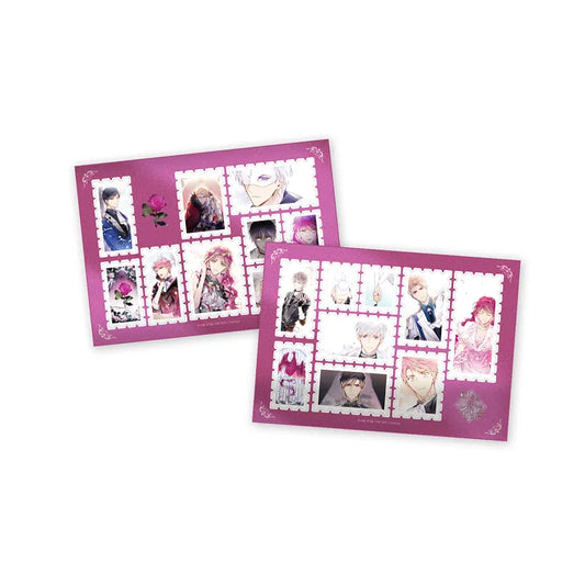 Toonique Villains Are Destined To Die Stamp Stickers featuring various character portraits on purple background