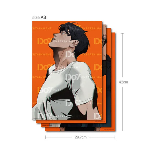 Wet Sand Cover Poster A3 size featuring stylized artwork of a young man looking upward on orange background